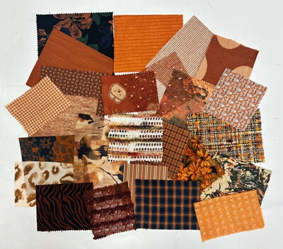 复古色系服装设计作业面料小样布料小块碎布头面料diy手工拼贴画