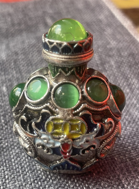 老式带勺鼻烟壶古董怀旧鼻烟具配饰用品古典鼻壶瓶子把玩小号做旧