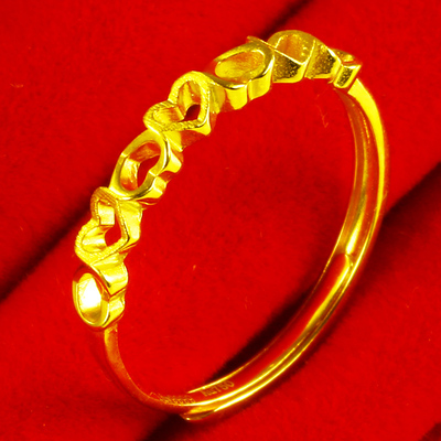 正品18K黄金戒指18k金指环AU750真金饰品爱心形时尚心连心送女友