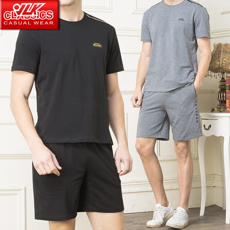 运动套装男夏季棉薄速干短袖短裤两件套跑步服休闲男装男士运动服