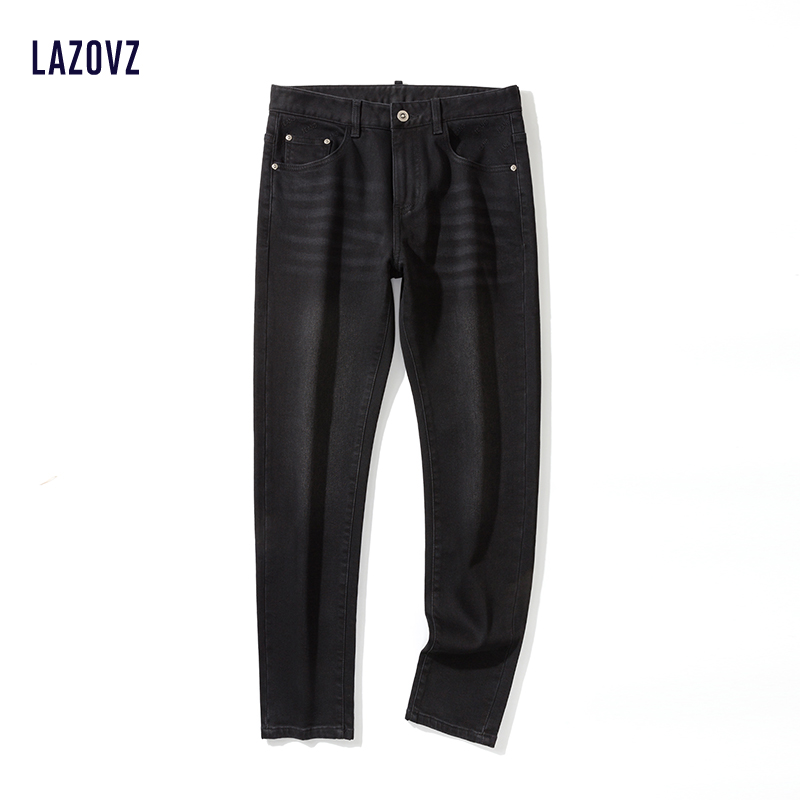 蓝兹新款冬季加绒加厚牛仔裤男黑色百搭修身小脚青年牛仔长裤子