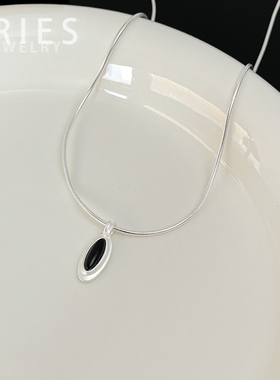 Aries S925纯银水滴黑曜石项链小众个性高级轻奢锁骨链白玉髓颈链