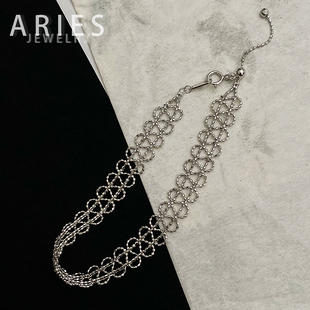 Aries 意大利S925纯银镀金蕾丝花边手链小众轻奢精致优雅抽拉调节