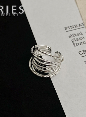 s925银日系小众多层线条宽版戒指