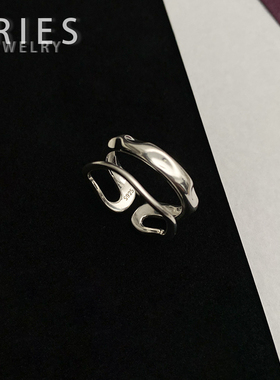 S925纯银小众简约风镂空双层戒指