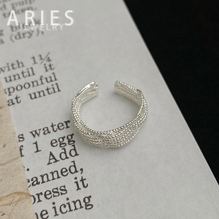 Aries 多层线条交叉清冷感麻花戒指S925纯银小众设计百搭简约开口