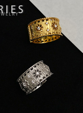 s925银意大利拉丝太阳花戒指开口