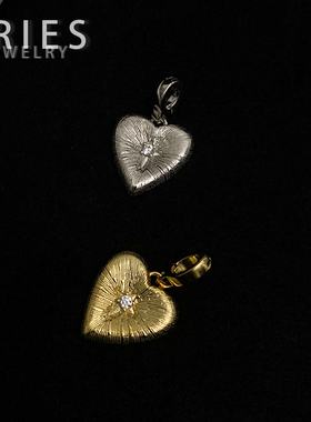 s925纯银复古浮雕拉丝爱心吊坠