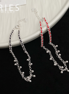 S925纯银流苏圆珠编织红绳手链