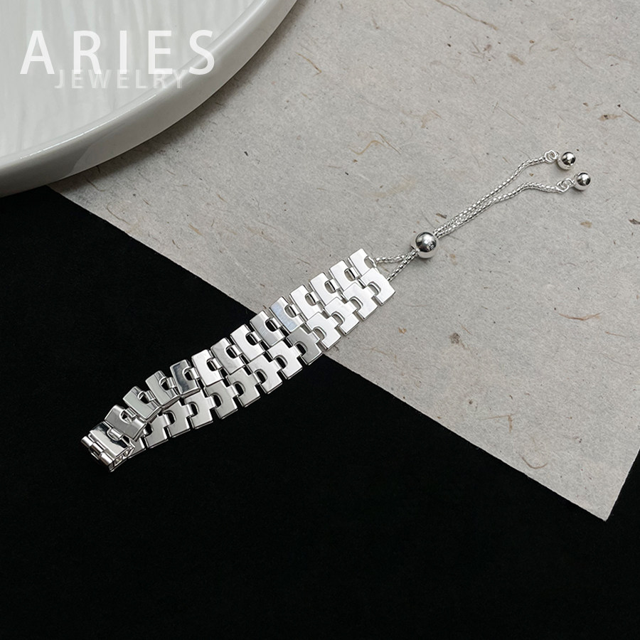 Aries 重工S925纯银表带抽拉式手链欧美小众高级时尚百搭情侣同款