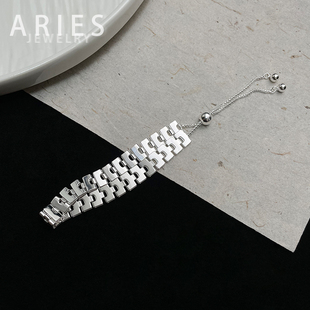 Aries 重工S925纯银表带抽拉式手链欧美小众高级时尚百搭情侣同款