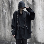 上衣男女潮 衬衫 春秋韩版 ins暗黑机能风绑带衬衣外套宽松复古长袖