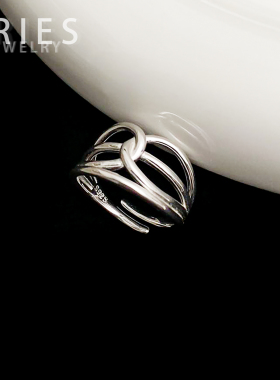 s925银简约扭纹交叉多层戒指