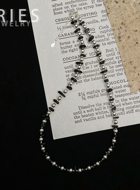 复古设计感天然黑曜石圆珠项链