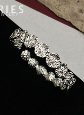s925纯银浮雕立体花朵素银手镯