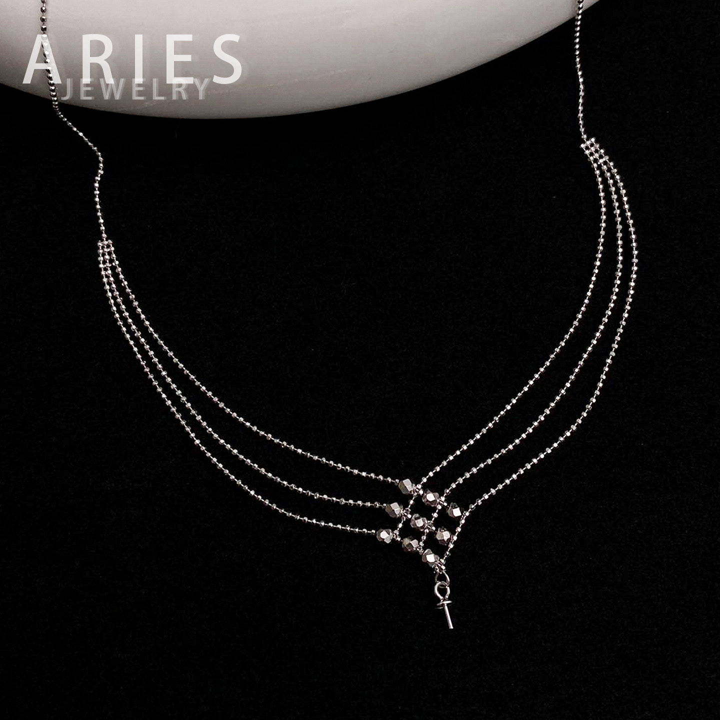 Aries 意大利工艺多层流苏蕾丝项链S925纯银镀金diy珍珠套链颈链