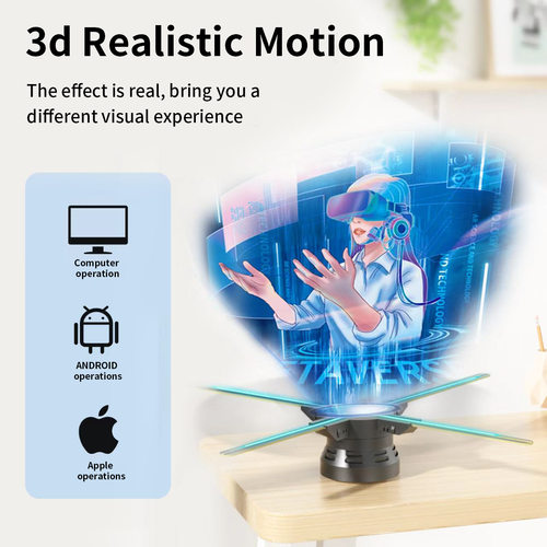 英文新款60cm裸眼3d全息广告机wifi投影仪风扇led屏旋转悬浮成像