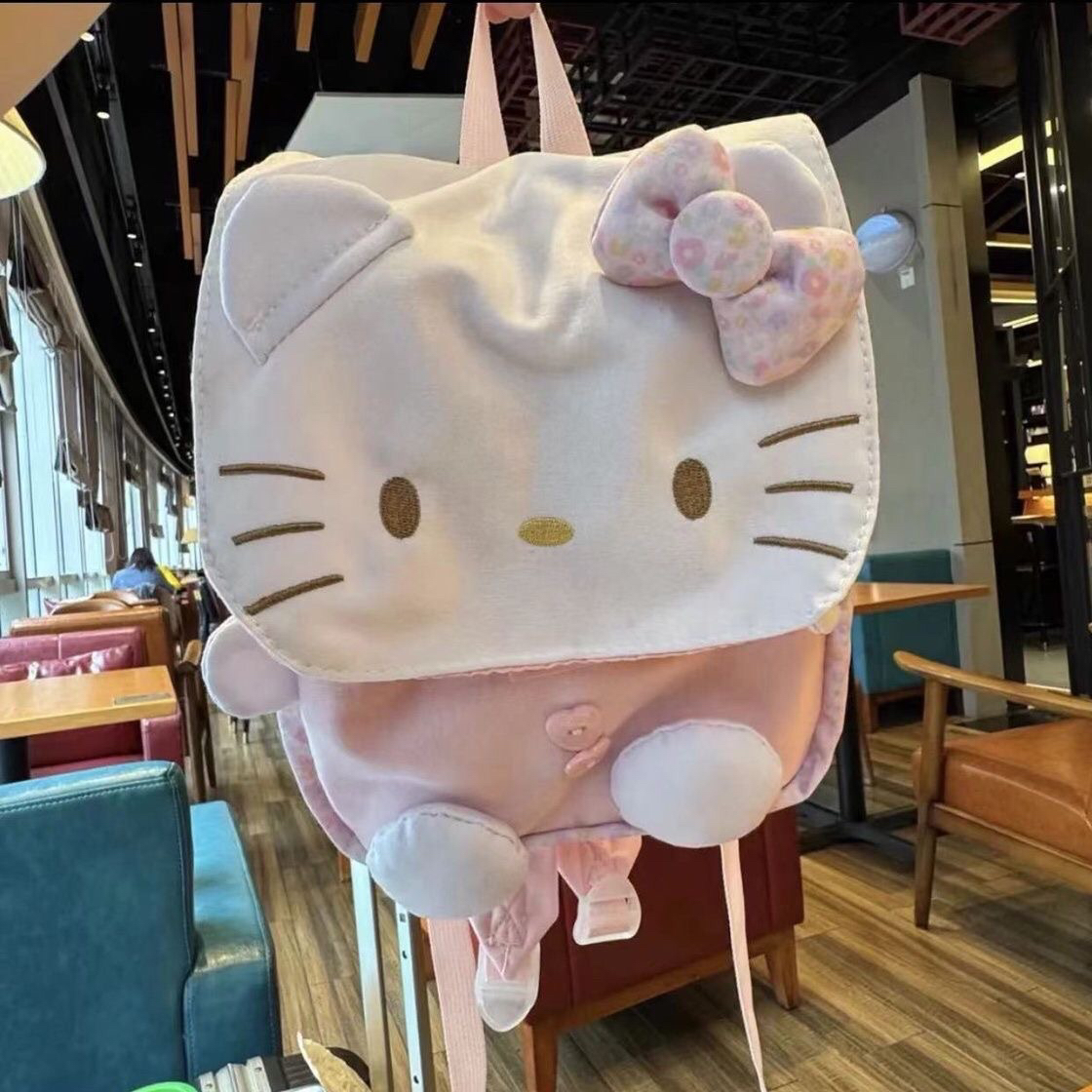 日系中古hellokitty粉碎花书包可爱甜美kt猫双肩包背包出游小书包