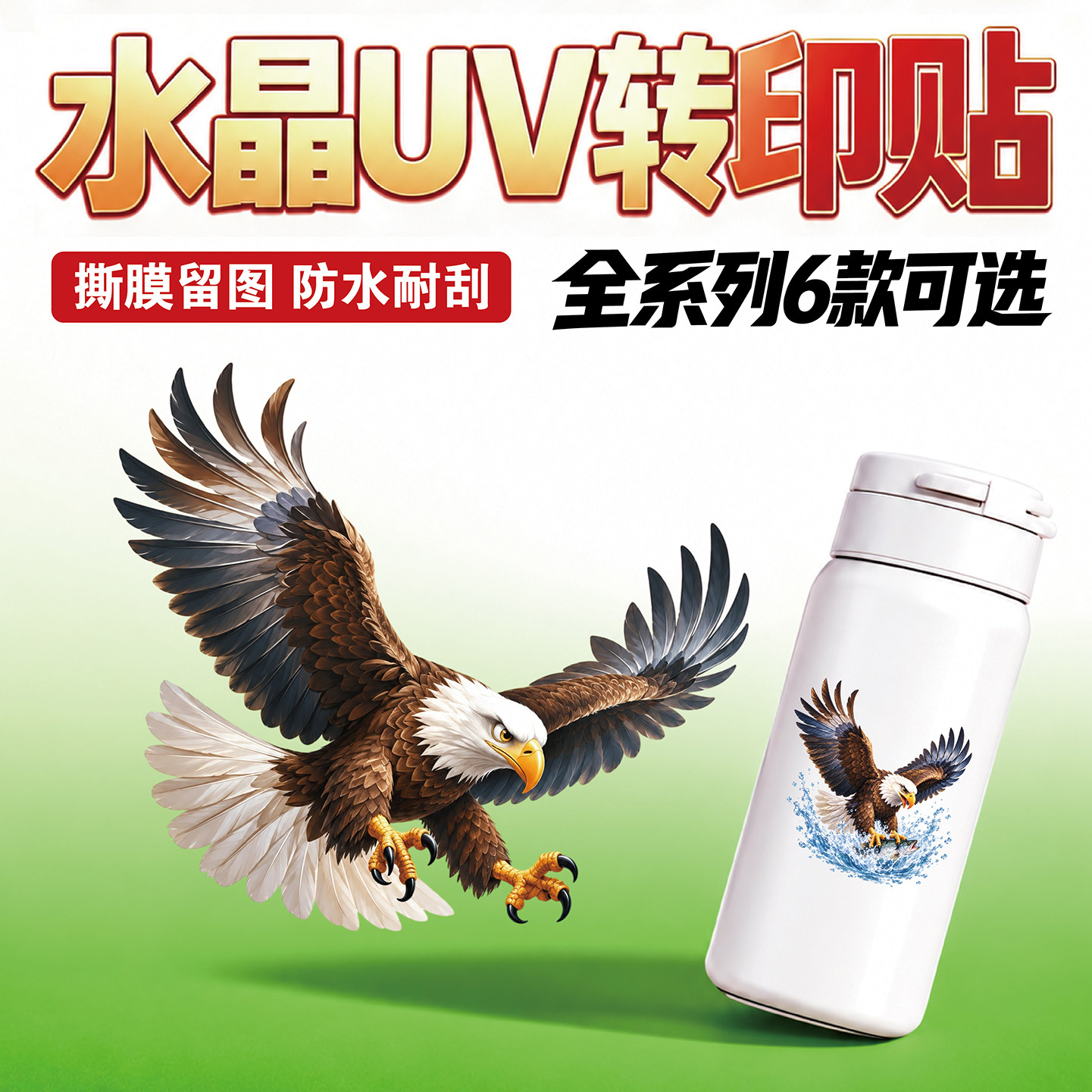 老鹰转印水杯电动车通用装饰3d