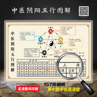 中医阴阳五行图解装 饰画布料不干胶贴纸中医五行生克图金木水火土