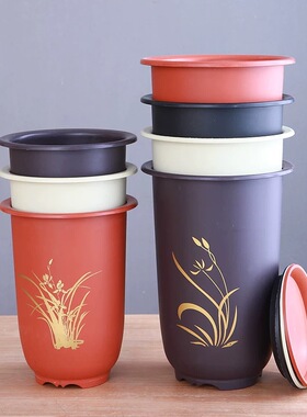 仿紫砂兰花花盆中式简约加厚君子兰墨兰盆栽专用塑料树脂仿陶瓷盆