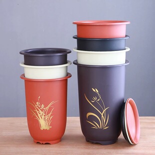 仿紫砂兰花花盆中式简约加厚君子兰墨兰盆栽专用塑料树脂仿陶瓷盆