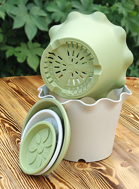 简约荷叶边花盆加厚多孔透气绿萝多肉盆栽大口径环保耐用桌面树脂