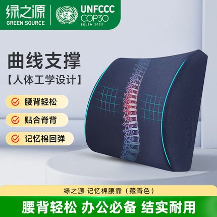 绿之源记忆棉靠垫靠枕两用办公室汽车座椅垫子腰部支撑午睡枕护腰