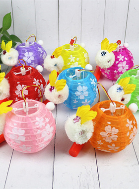 中秋节儿童灯笼手提led发光卡通diy手工迷你樱花红色布小兔子花灯