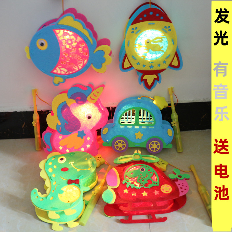 中秋节儿童灯笼卡通手提音乐发光亮灯玩具无纺布手工制作兔子花灯