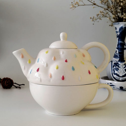 复古浮雕陶瓷一壶一杯子母壶英式