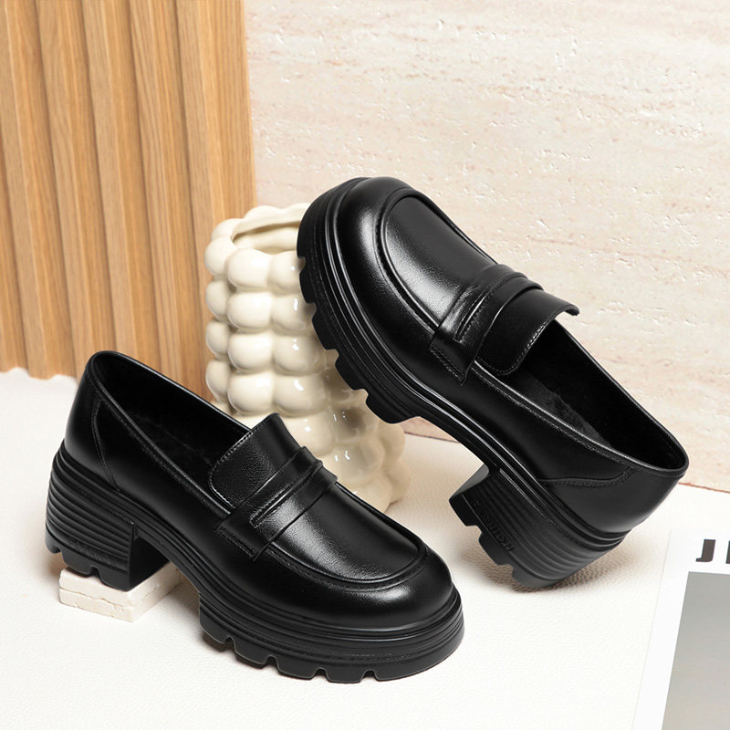 2025年春新款女鞋真皮薄绒乐福鞋低跟英伦皮鞋时尚百搭深口单鞋女,女鞋,乐福鞋（豆豆鞋）,淘宝优惠券,粉丝福利购,淘宝优惠卷