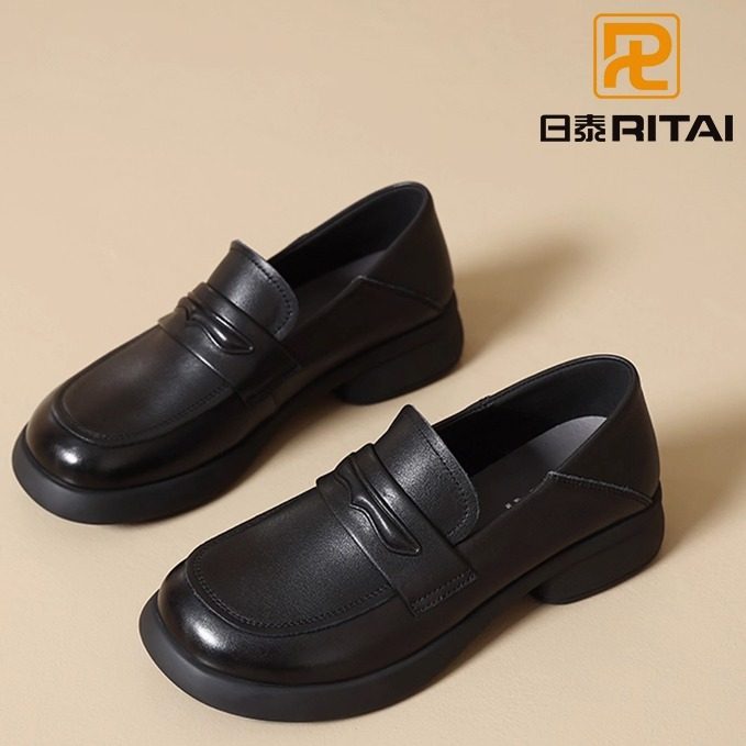 日泰头层牛皮妈妈鞋软底2025年秋季厚底舒适小皮鞋低跟圆头乐福鞋,女鞋,乐福鞋（豆豆鞋）,淘宝优惠券,粉丝福利购,淘宝优惠卷