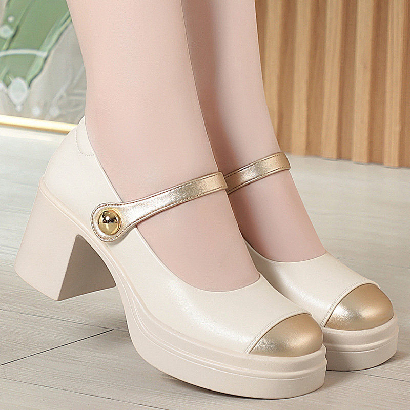 拼色一字扣玛丽珍鞋女粗跟高跟鞋真皮软底防滑女单鞋百搭时尚女鞋,女鞋,玛丽珍鞋,淘宝优惠券,粉丝福利购,淘宝优惠卷