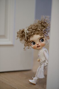 blythe小布马海毛小卷毛假发冲天炮(亚麻金色)