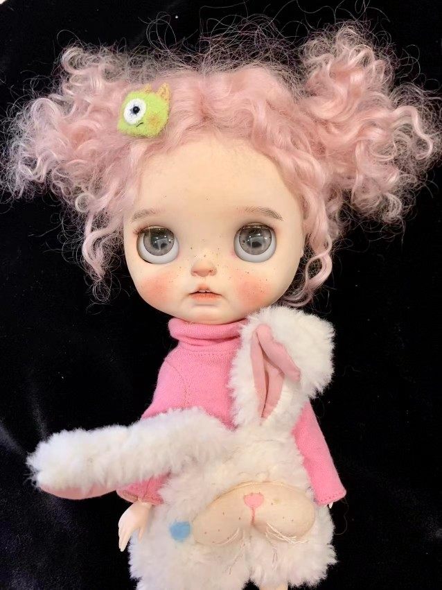 blythe小布马海毛粉色双马尾小卷毛爆炸头假发