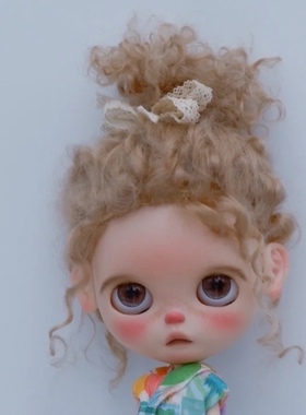亚麻金qbaby、点点、Blythe小布丸子头马海毛假发