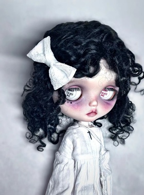 qbaby小布Blythe头围马海毛小卷毛假发（黑色）