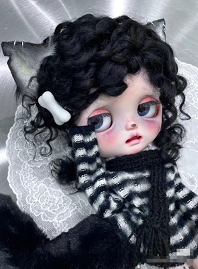 现货Blythe小布qbaby马海毛小卷毛假发（黑色三股辫子款）
