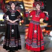 新款 女成人少数民族壮族传统舞蹈演出服饰长裙 广西壮族服装