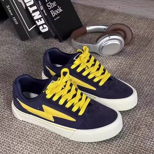 藏蓝闪电板鞋男士美式小众设计男鞋百搭爆款运动鞋冬季潮鞋子