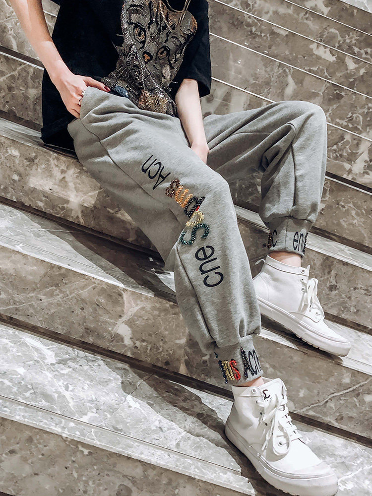 Sports pants women's 2020 new European station heavy winter clothing loose thin casual drawstring pants Harlan pants Wei pants tide