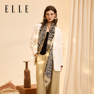 围巾披肩 百搭气质莫代尔薄款 ELLE条纹印花丝巾女士春夏季 户外时尚