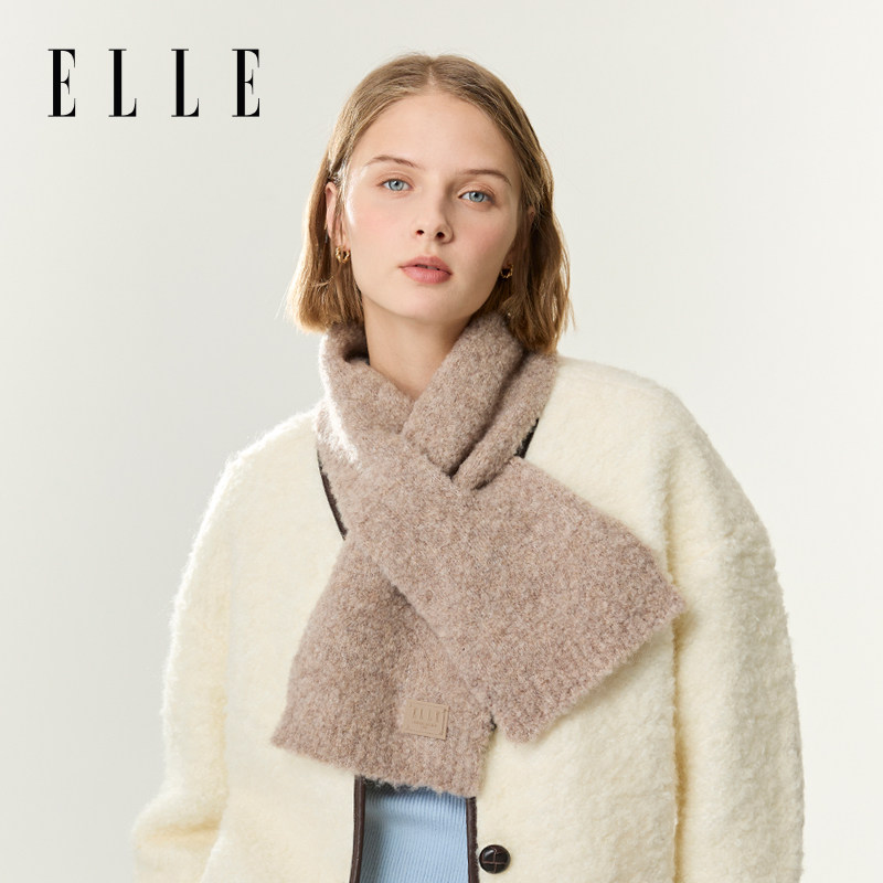 ELLE羊毛围巾女士户外秋冬季保暖百搭时尚短款羊羔绒交叉针织围脖,服饰配件/皮带/帽子/围巾,围巾/丝巾/披肩,淘宝优惠券,粉丝福利购,淘宝优惠卷