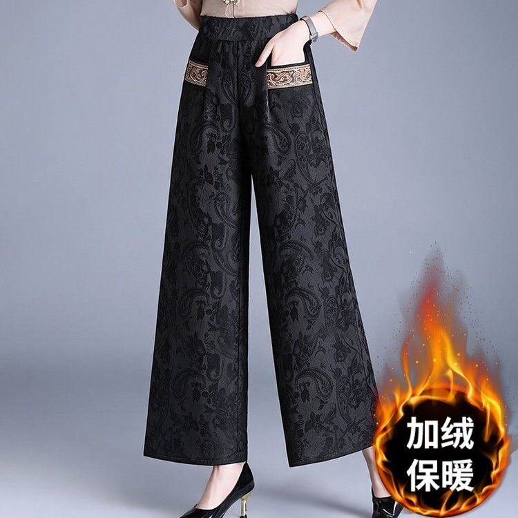 冬天妈妈裤子秋冬加绒阔腿裤新款直筒裤中老年女裤洋气加厚休闲裤