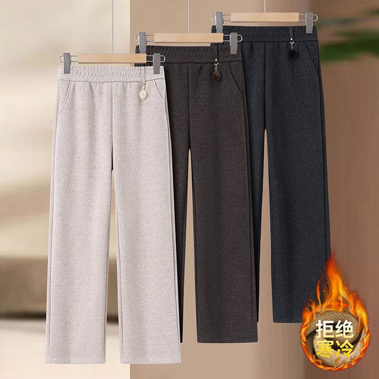 妈妈裤子秋装长裤高腰直筒秋冬加绒加厚中老年女裤宽松太太奶奶裤