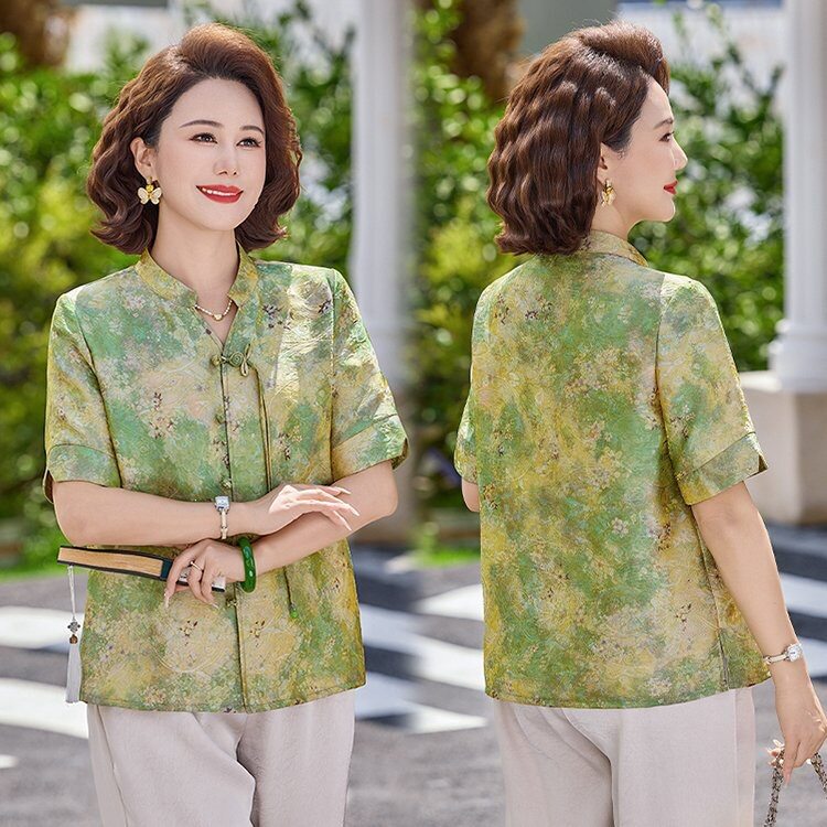 妈妈夏装新中式国风夏天衬衫2026新款中老年女装衬衣短袖小衫上衣