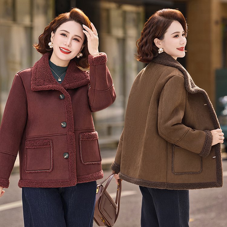 妈妈冬季水貂绒外套洋气棉服保暖中老年女装洋气加绒加厚毛呢大衣