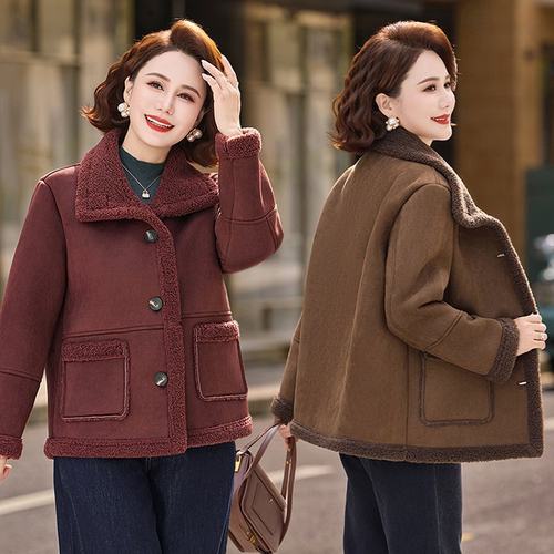 妈妈冬季水貂绒外套洋气棉服保暖中老年女装洋气加绒加厚毛呢大衣