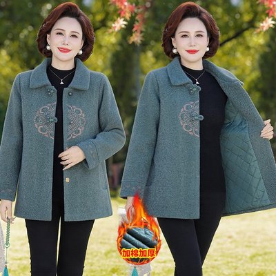 中老年人大码秋冬装加绒毛呢外套女洋气妈妈高贵加厚水貂绒大衣服